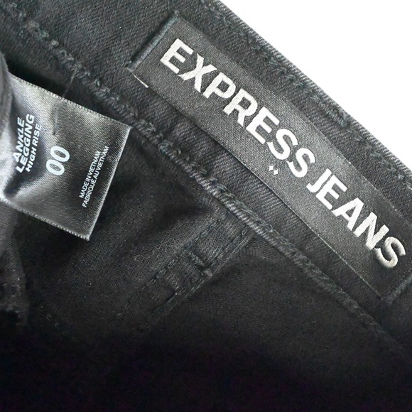 Express 00 Ankle Legging Raw Hem Black Destroyed Stretch Denim Womens‎ Jeans - Picture 3 of 7